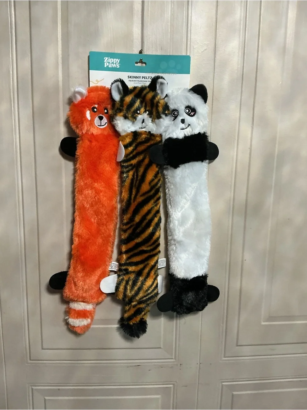 Zippy Paws Skinny Peltz Dog Toy Fox Lion Panda , 1 Each/LG, 3 Pack 18” Long